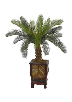 Nearly Natural Cycas Tree in Wood Planter, Green