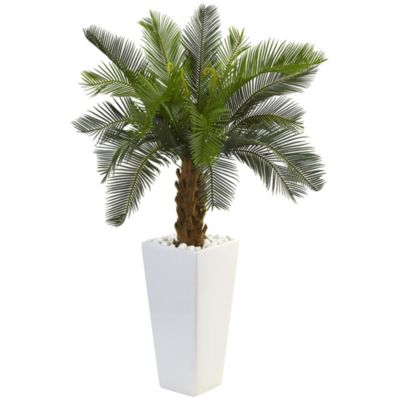 Nearly Natural 3-Foot Cycas Artificial Tree in White Tower Planter