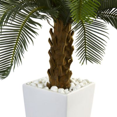 3-Foot Cycas Artificial Tree in White Tower Planter