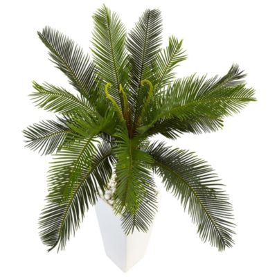 3-Foot Cycas Artificial Tree in White Tower Planter