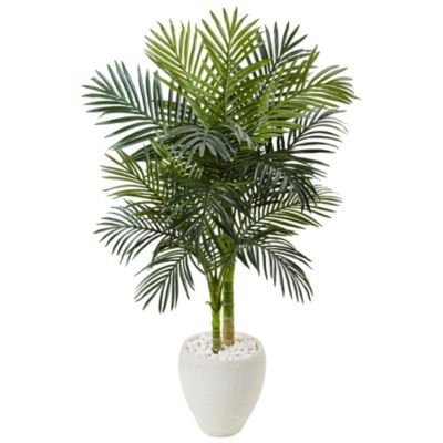 Nearly Natural 4.5-Foot Golden Cane Palm Artificial Tree in White Oval Planter, Green