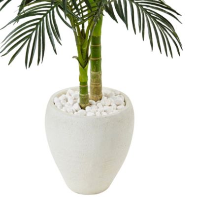 4.5-Foot Golden Cane Palm Artificial Tree in White Oval Planter