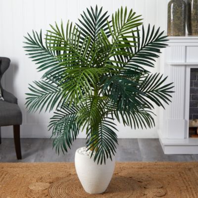 4.5-Foot Golden Cane Palm Artificial Tree in White Oval Planter