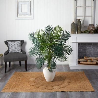 4.5-Foot Golden Cane Palm Artificial Tree in White Oval Planter