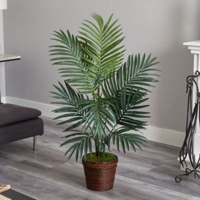 4-Foot Kentia Palm Artificial Tree in Coiled Rope Planter