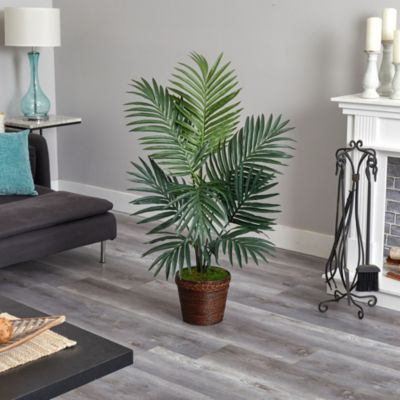 4-Foot Kentia Palm Artificial Tree in Coiled Rope Planter