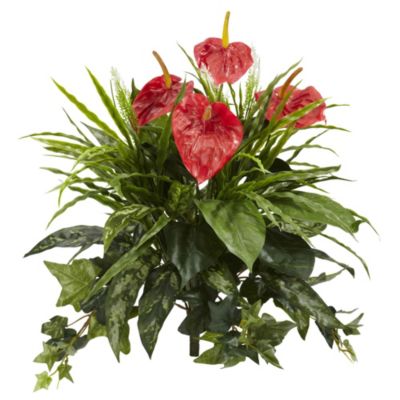 Nearly Natural 24-Inch Mixed Anthurium Artificial Plant (Set of 2), Red