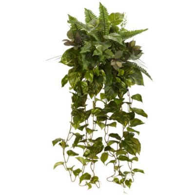 Nearly Natural 36-Inch Mixed Greens Hanging Artificial Plant (Set of 2)