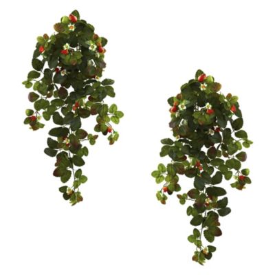 31-Inch Strawberry Hanging Bush with Berry (Set of 2)
