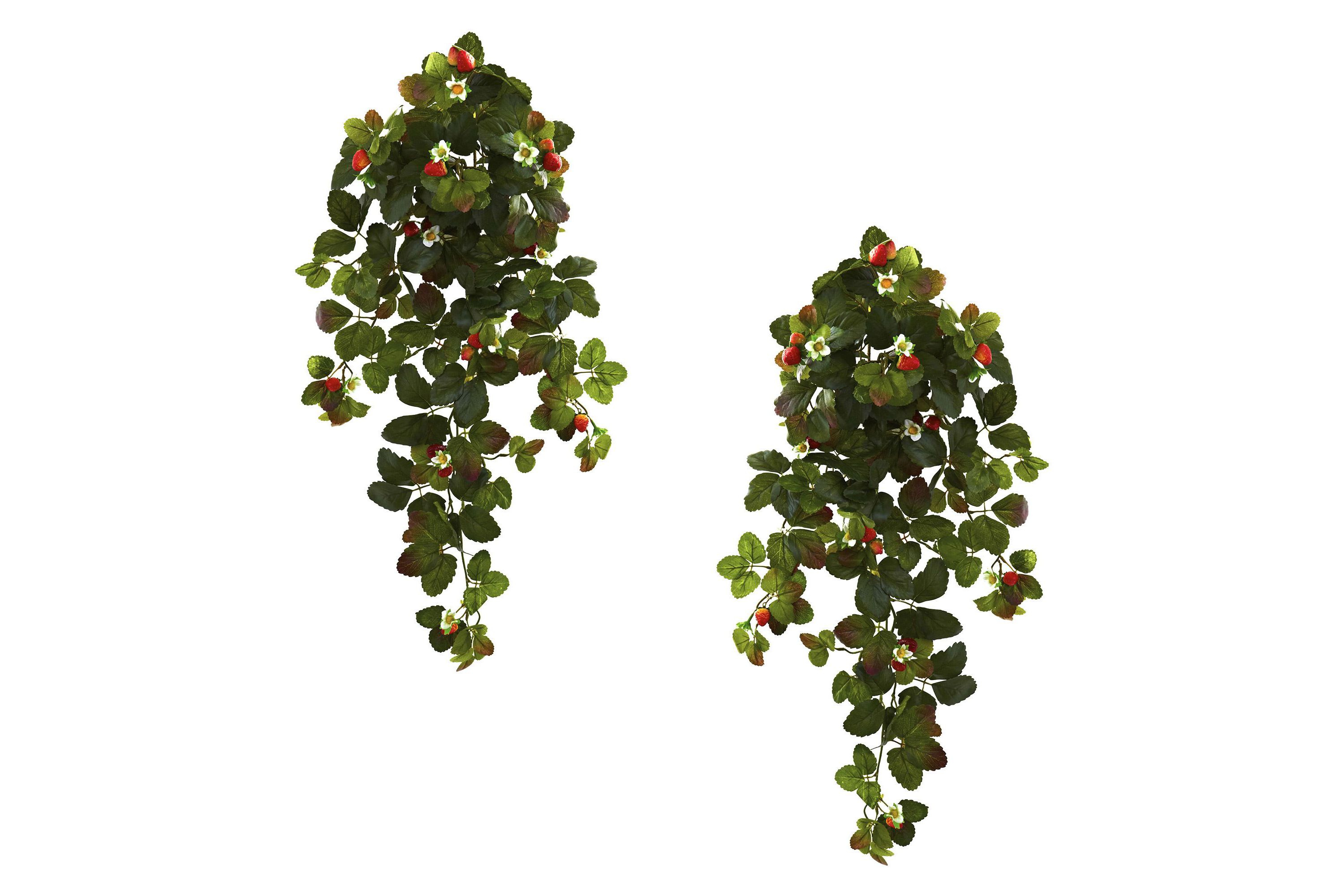 31-Inch Strawberry Hanging Bush with Berry (Set of 2)