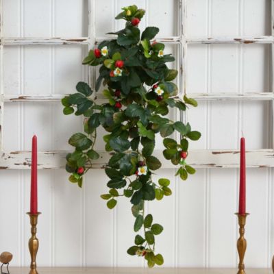 31-Inch Strawberry Hanging Bush with Berry (Set of 2)