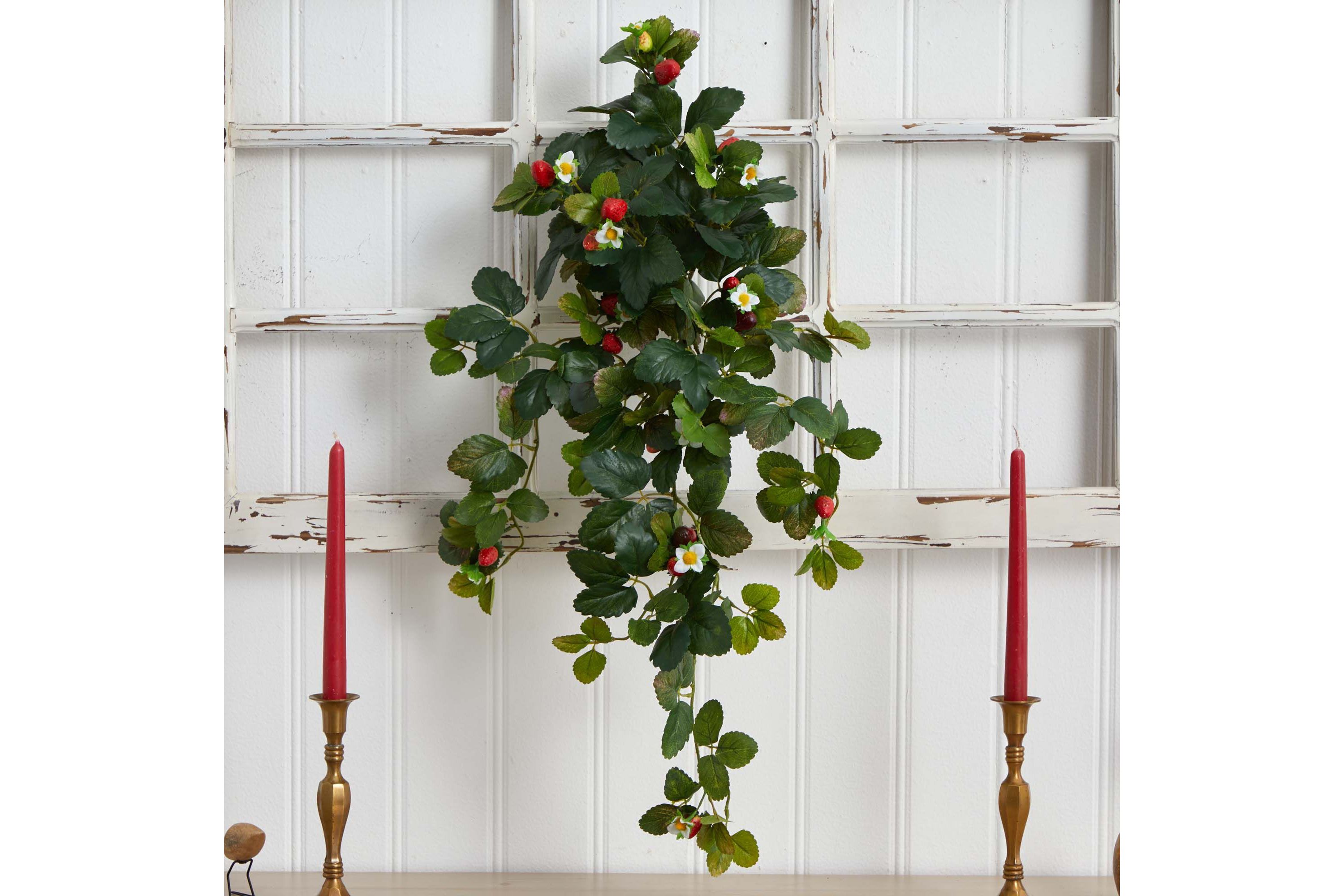 31-Inch Strawberry Hanging Bush with Berry (Set of 2)