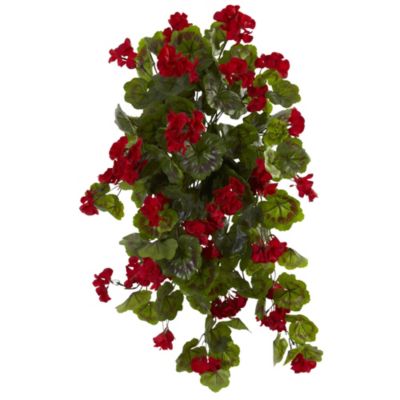 Nearly Natural 29-Inch UV Resistant Geranium Artificial Hanging Plant (Indoor/Outdoor) - Set of 2, Red