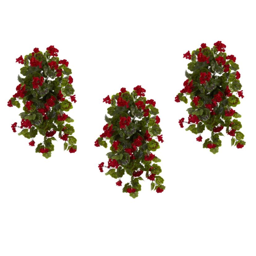 29-Inch UV Resistant Geranium Artificial Hanging Plant (Indoor/Outdoor) - Set of 2