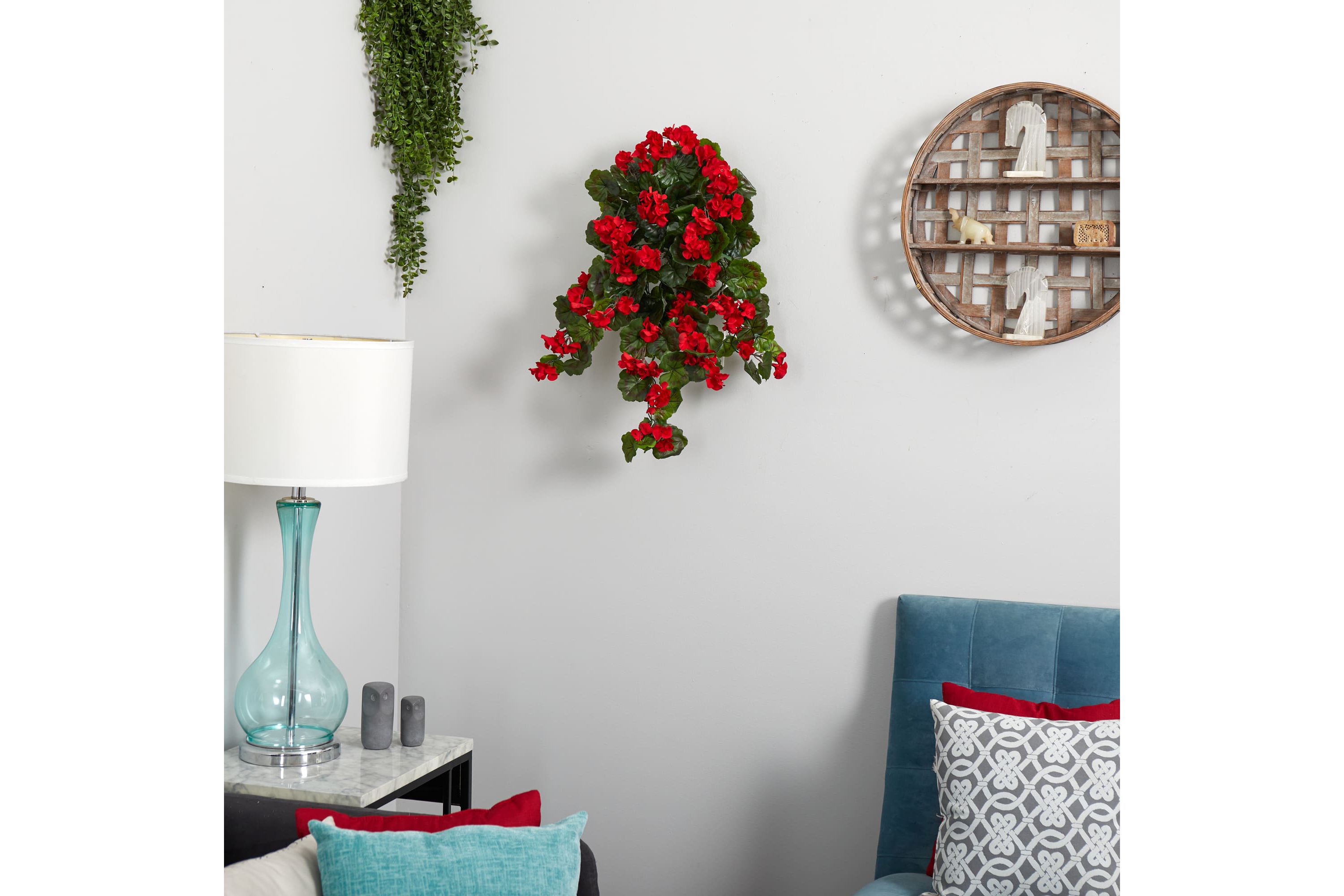 29-Inch UV Resistant Geranium Artificial Hanging Plant (Indoor/Outdoor) - Set of 2