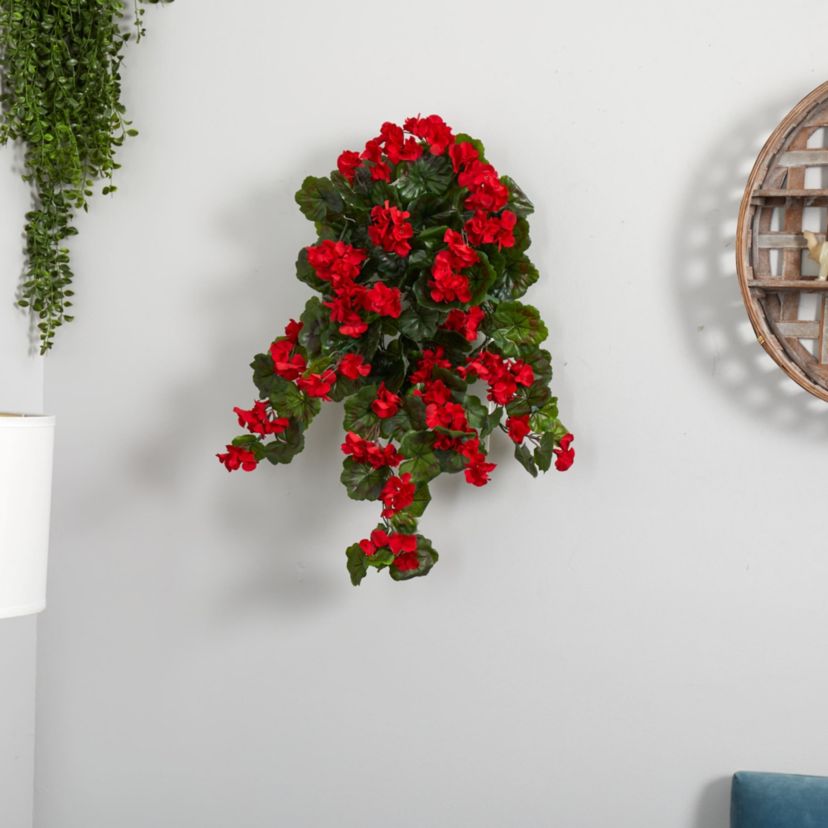 29-Inch UV Resistant Geranium Artificial Hanging Plant (Indoor/Outdoor) - Set of 2