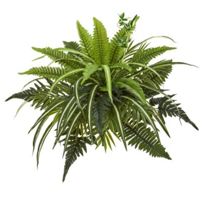 22-Inch Mixed Greens and Fern Artificial Bush Plant (Set of 3)