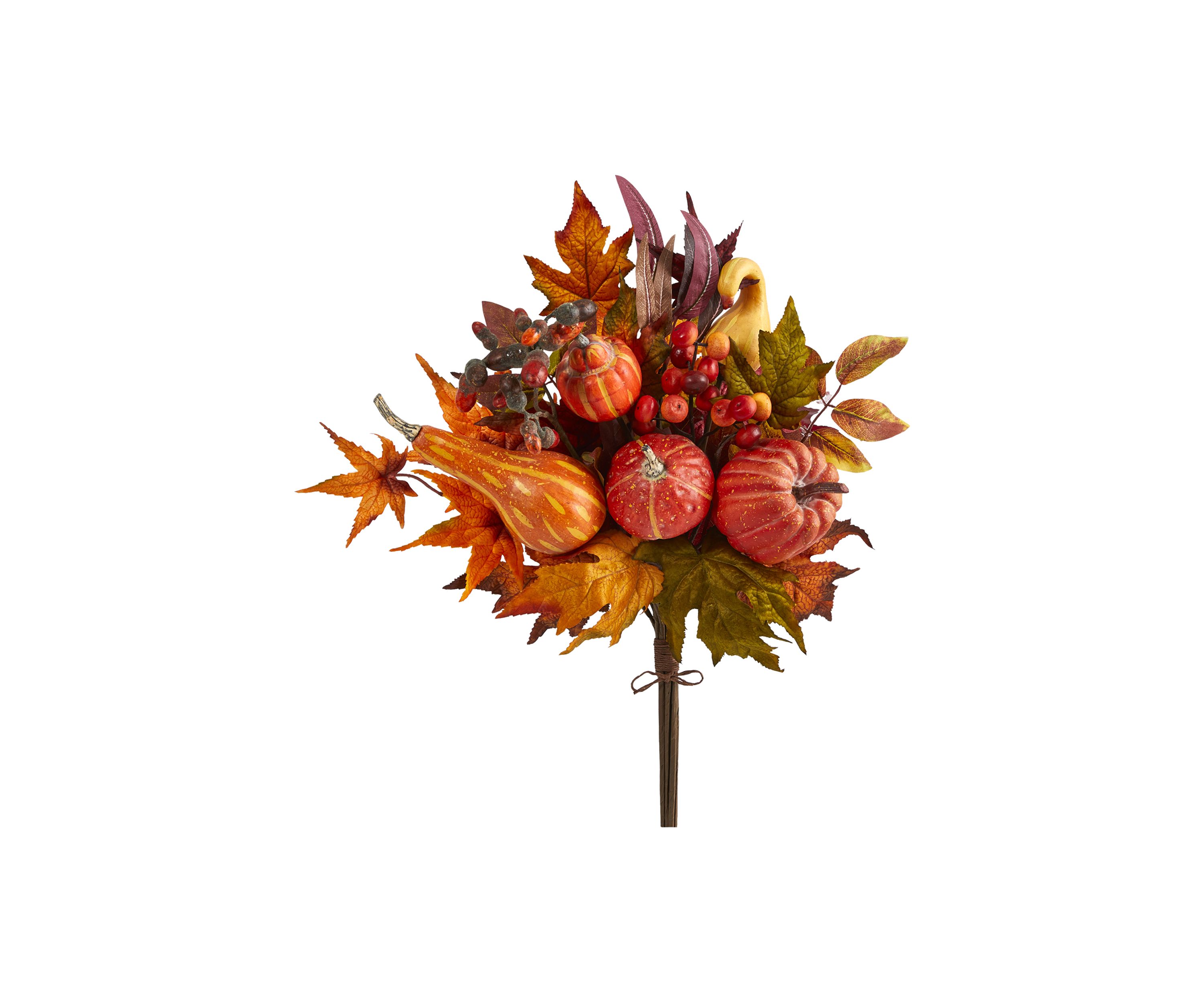 20 Inch Pumpkin and Maple Leaf Artificial Flower Bouquet (Set of 2)