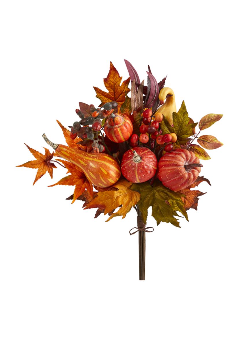 20 Inch Pumpkin and Maple Leaf Artificial Flower Bouquet (Set of 2)