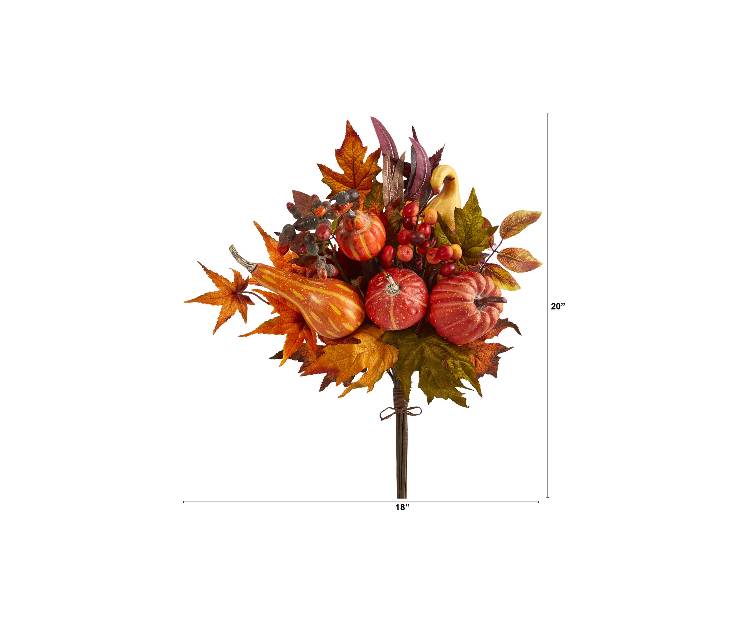 20 Inch Pumpkin and Maple Leaf Artificial Flower Bouquet (Set of 2)