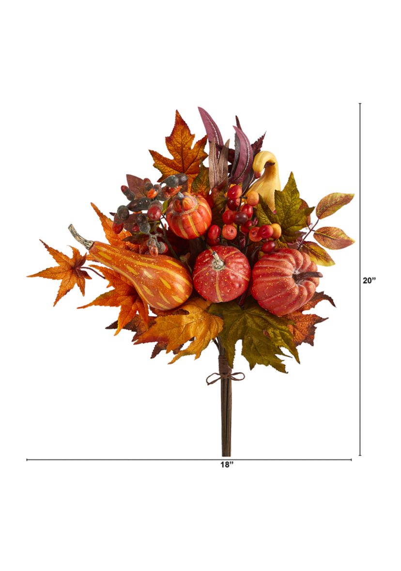 20 Inch Pumpkin and Maple Leaf Artificial Flower Bouquet (Set of 2)