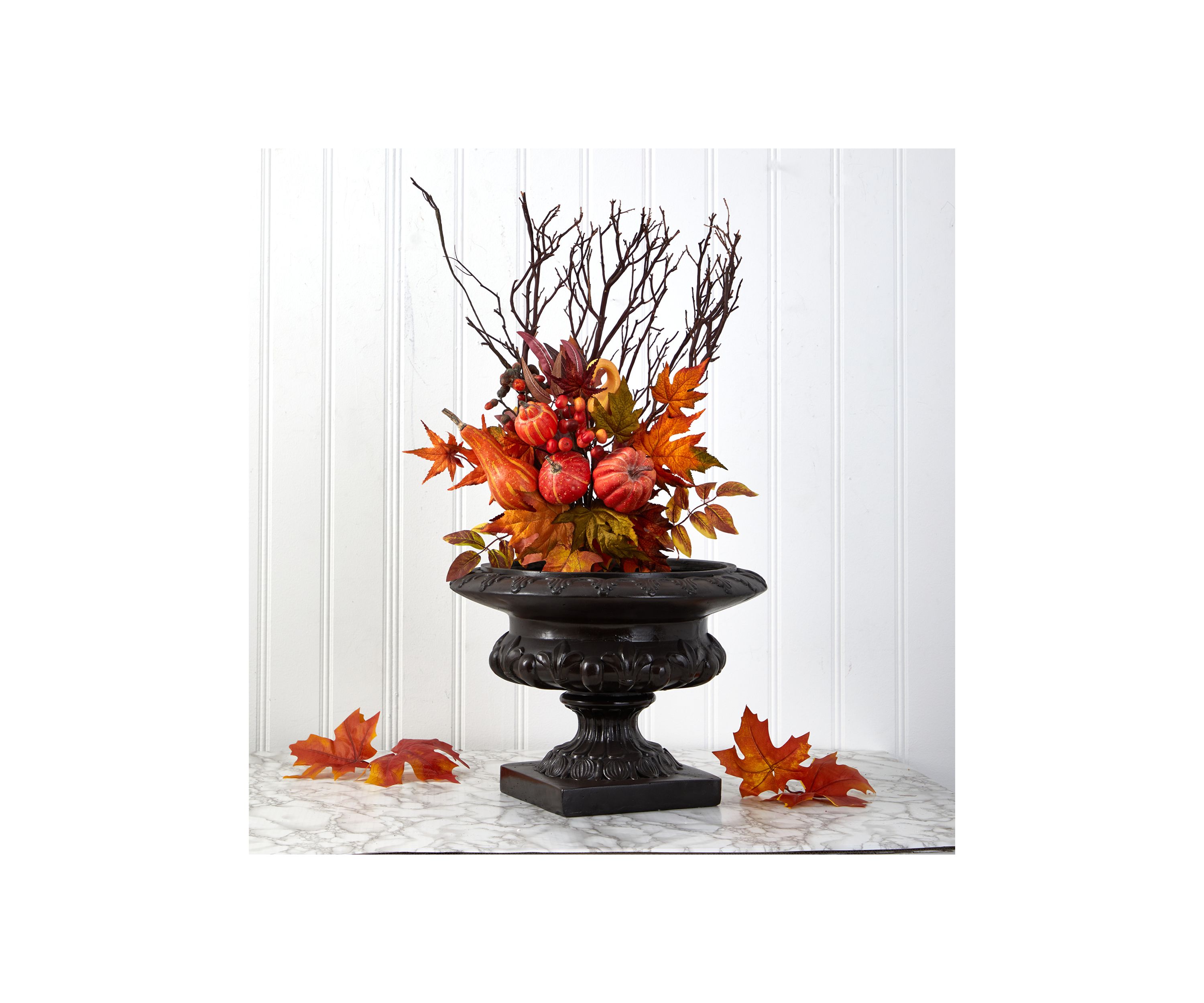 20 Inch Pumpkin and Maple Leaf Artificial Flower Bouquet (Set of 2)