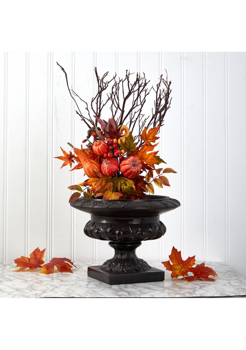 20 Inch Pumpkin and Maple Leaf Artificial Flower Bouquet (Set of 2)
