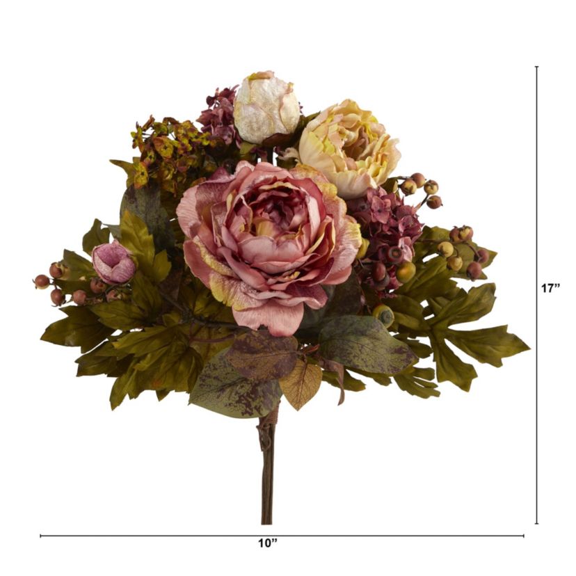 17-Inch Peony Artificial Flower Bouquet (Set of 2)