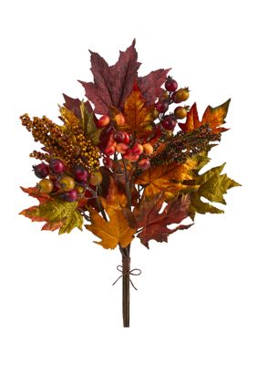 20 Inch Maple Leaf and Berries Artificial Flower Bouquet (Set of 3)