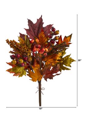 20 Inch Maple Leaf and Berries Artificial Flower Bouquet (Set of 3)