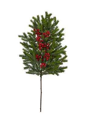 34 Inch Pine and Berries Artificial Hanging Plant - Set of 3