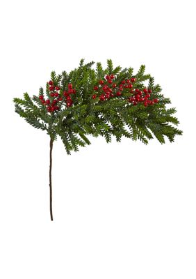 34 Inch Pine and Berries Artificial Hanging Plant - Set of 3