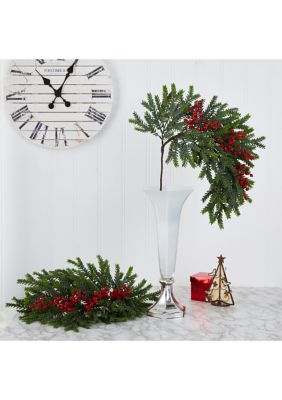 34 Inch Pine and Berries Artificial Hanging Plant - Set of 3