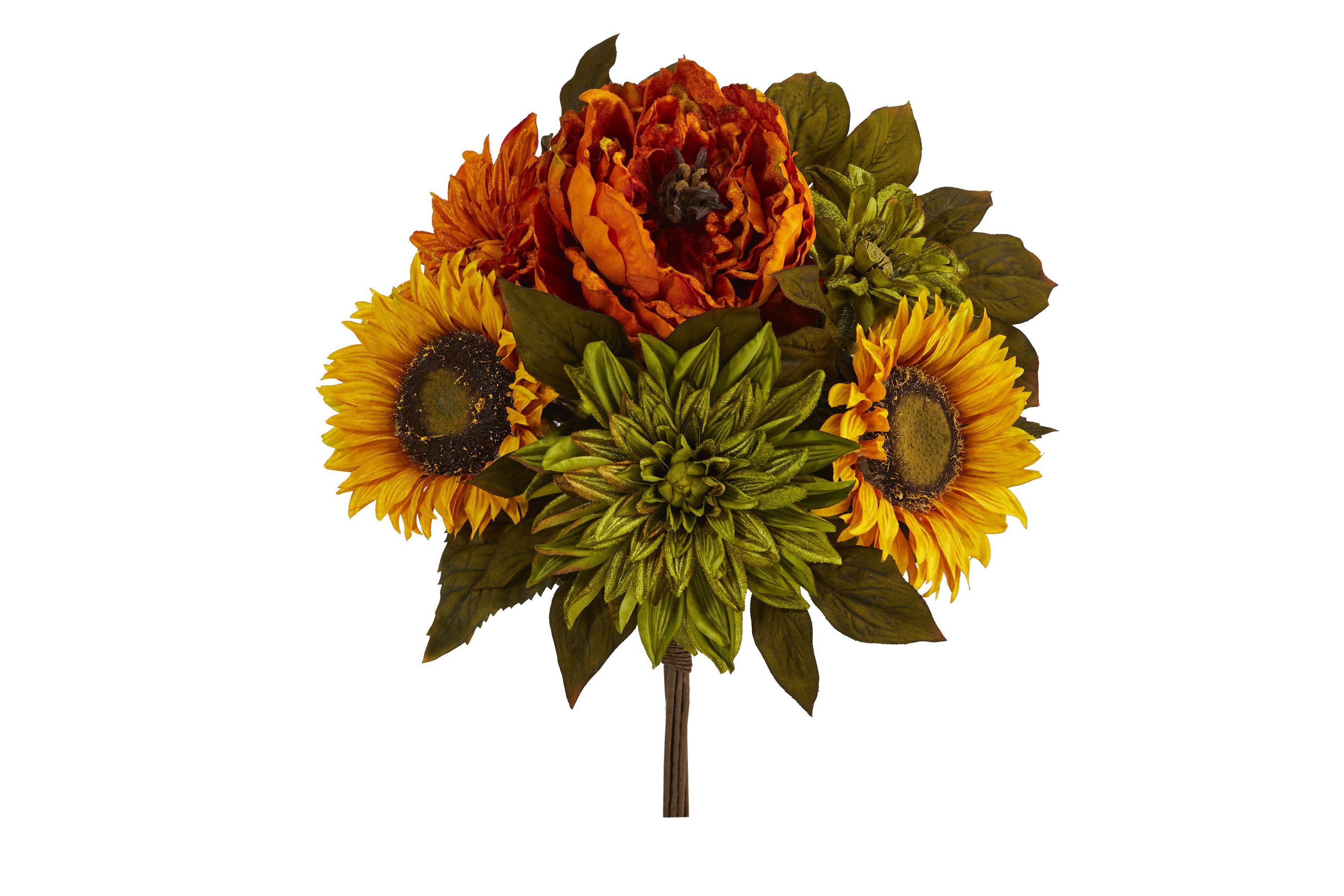 16-Inch Peony, Dahlia and Sunflower Artificial Flower Bouquet (Set of 2)