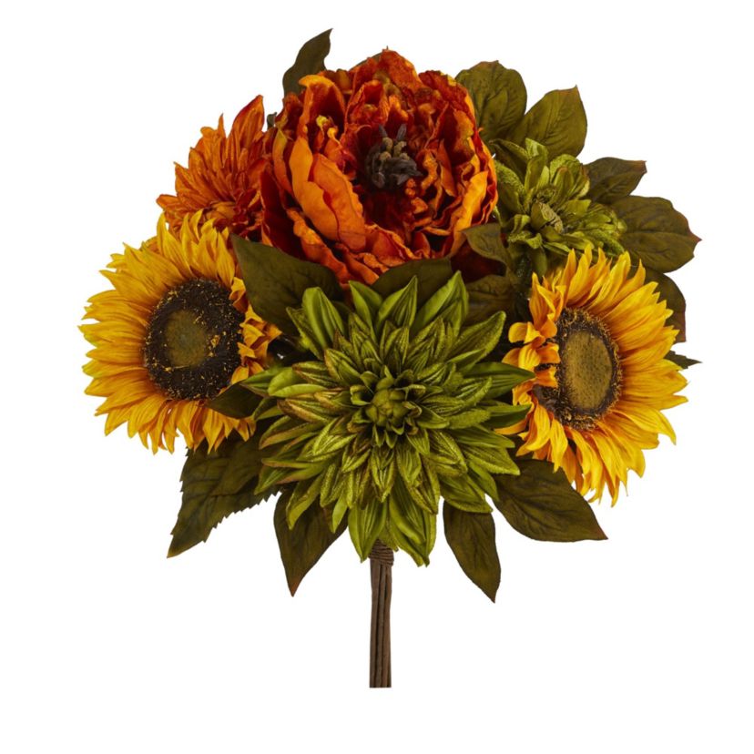 16-Inch Peony, Dahlia and Sunflower Artificial Flower Bouquet (Set of 2)
