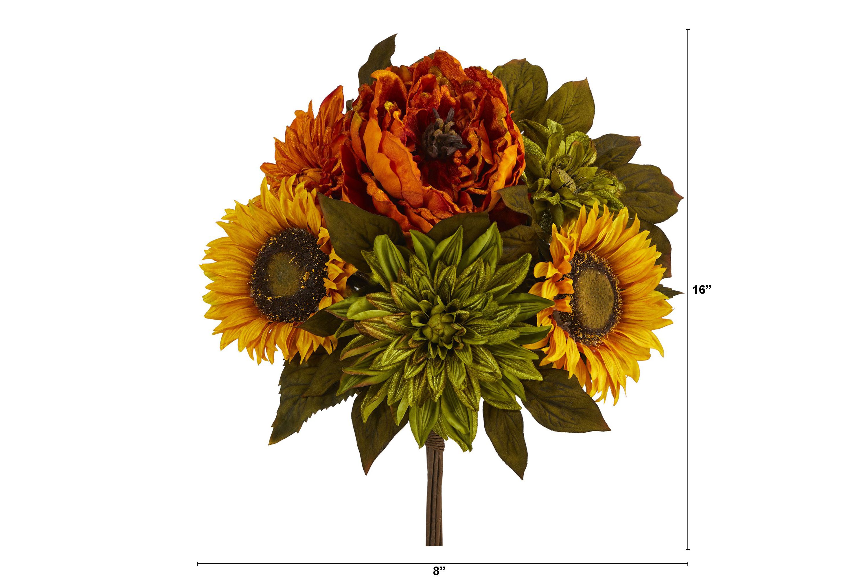 16-Inch Peony, Dahlia and Sunflower Artificial Flower Bouquet (Set of 2)