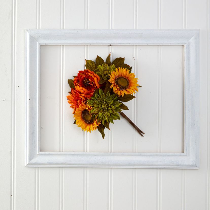 16-Inch Peony, Dahlia and Sunflower Artificial Flower Bouquet (Set of 2)