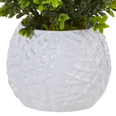 Boxwood Evergreen Artificial Plant in White Vase (Indoor/Outdoor)