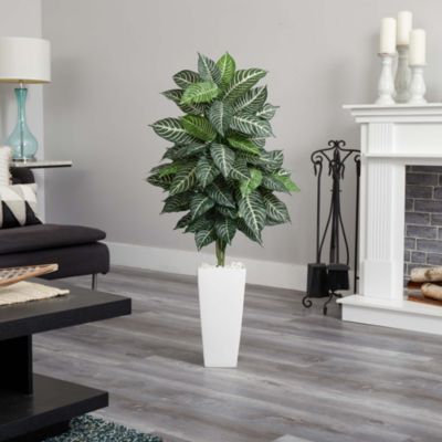 4-Foot Zebra Artificial Plant in White Tower Planter