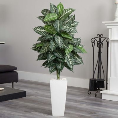 4-Foot Zebra Artificial Plant in White Tower Planter