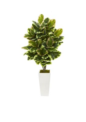 Nearly Natural Variegated Rubber Leaf Artificial Plant, Green