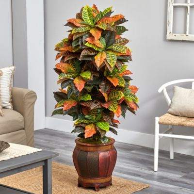 5.5-Foot Croton Artificial Plant in Decorative Planter (Real Touch)