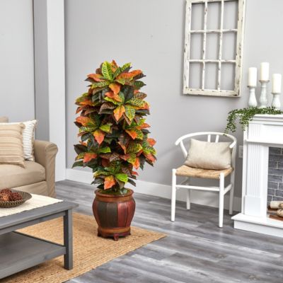 5.5-Foot Croton Artificial Plant in Decorative Planter (Real Touch)