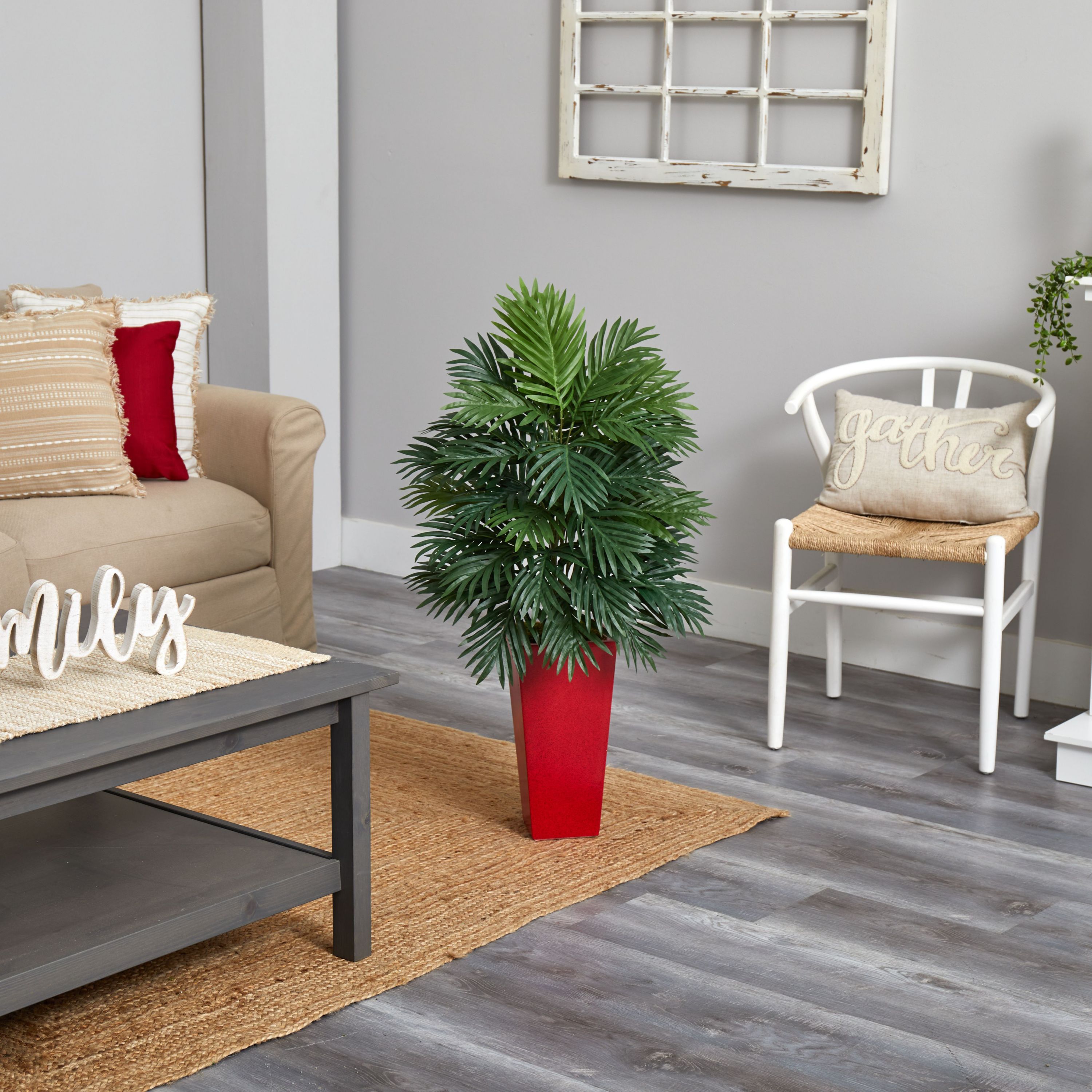 Areca Palm Artificial Plant in Red Planter