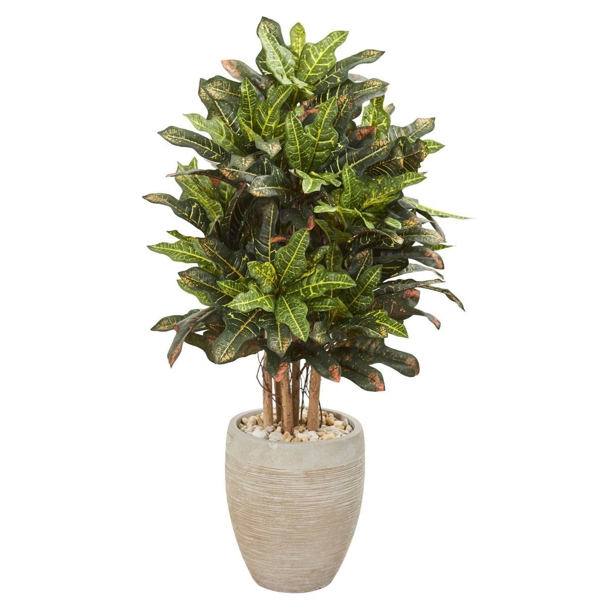 3.5-Foot Croton Artificial Plant in Sand Colored Planter