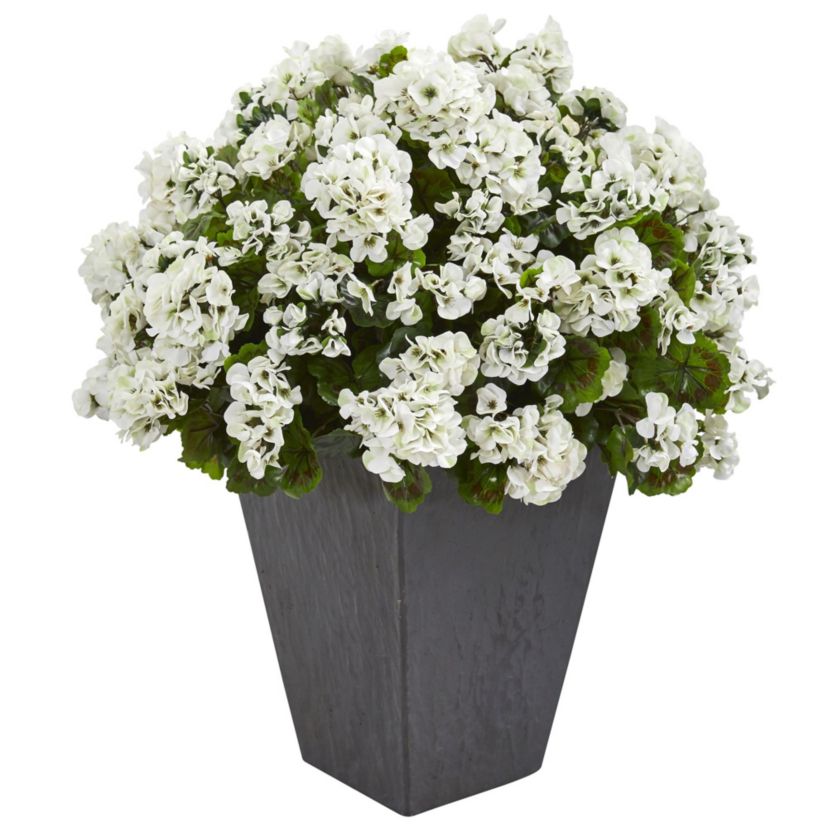 Geranium Artificial Plant in Slate Planter UV Resistant (Indoor/Outdoor)