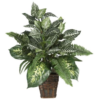 Nearly Natural Mixed Greens Zebra with Wicker Silk Plant, Green