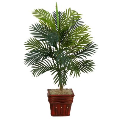 Nearly Natural Areca Palm with Wicker Basket Silk Plant, Green