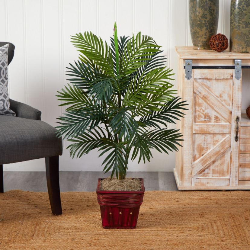 Areca Palm with Wicker Basket Silk Plant