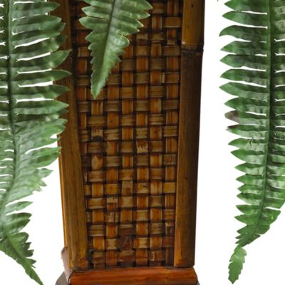 Boston Fern with Wood Vase Silk Plant